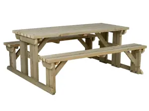 Abies wooden picnic bench and table set, outdoor dining set (7ft, Natural finish)