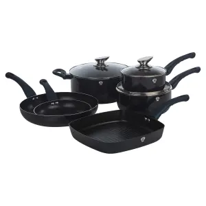 BLAUMANN 9Pc Set Aquamarine Colour Cookware Frying Grill Pots Saucepan Casserole Soft Touch Handle