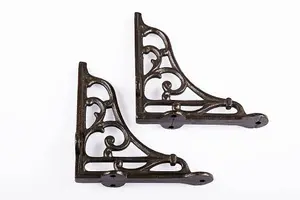 4X4 VICTORIAN SCROLL SHELF BRACKETS ANTIQUE IRON - PAIR