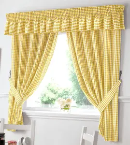 Gingham Yellow Checked Kitchen Curtains