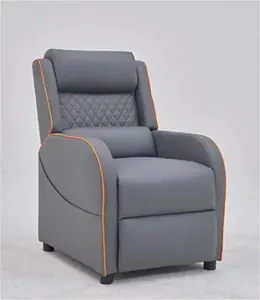 Nova Gaming Racer Recliner Ergonomic Leather Computer Chair Cinema Armchair, Grey With Orange Trim