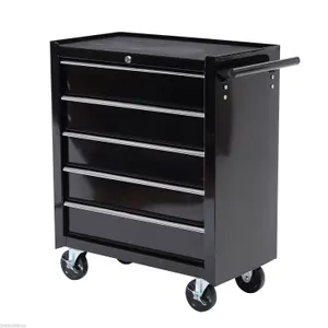 HOMCOM 5-Drawer Tool Chest Steel Lockable Tool Storage Cabinet w/ Wheels Black