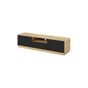 Sleek Aston 39 TV Cabinet 180cm - Black Matt & Oak Torus: Stylish Entertainment Solution for Modern Living Spaces