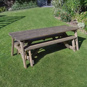 Oakham 6ft Rounded Picnic Table and Bench Set - L183 x W91 x H72 cm - Rustic Brown