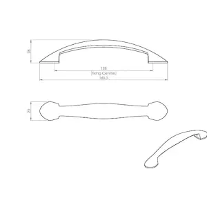 Flared Cabinet Pull Handle 165.5 x 23mm 128mm Fixing Centres Chrome