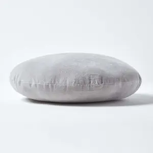 Homescapes Light Grey Velvet Cushion, 40 cm Round