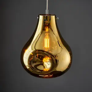 Luminosa Perugia Single Pendant Ceiling Lamp, Gold Metallic Glass, Chrome Plate