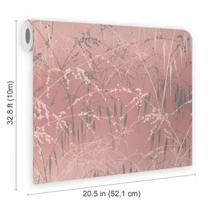 Clarissa Hulse Meadow Grass Shell Pink & Pewter Smooth Wallpaper