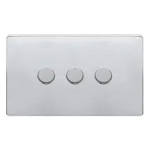 Polished Chrome Screwless Plate 3 Gang 2 Way LED 100W Trailing Edge Dimmer Light Switch - SE Home