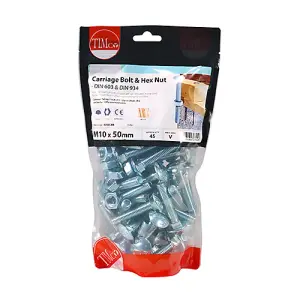 TIMCO Carriage Bolts DIN603 & Hex Full Nut DIN934 Silver - M10 x 50