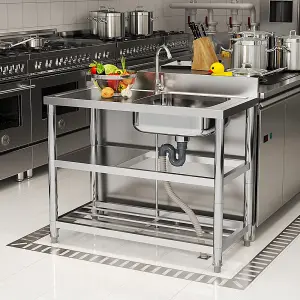 1 Compartment Commercial Floorstanding Stainless Steel Kitchen Sink with Shelf 100cm