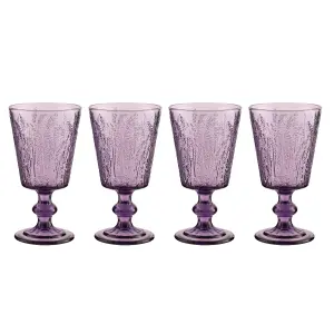 Set of 4 Purple Lavender Embossed Drinking Wine Glass Wine Goblets 300ml