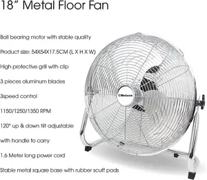 Belaco 18" Chrome Metal Floor Fan - High Velocity