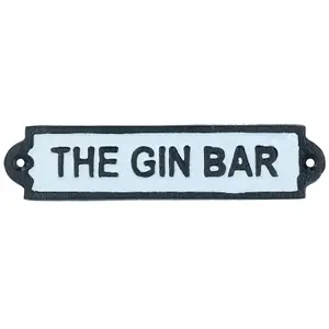 The Gin Bar Cast Iron Sign Plaque Wall Door Fence Gate Post House Cocktail Pub