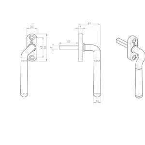 Cranked Locking Window Espagnolette Handle Left Handed 110mm Polished Brass