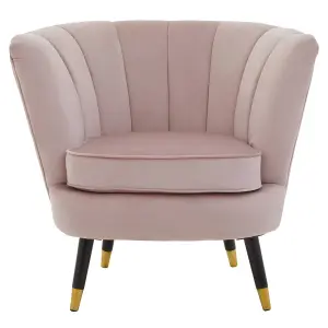 Interiors by Premier Dusty Pink Velvet Chair with Black Wood & Gold Finish Legs, Backrest Armchair, Easy to Clean Dining Chair