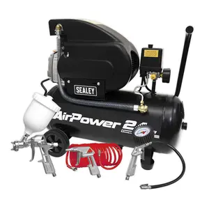 Sealey Air Compressor 24L Direct Drive 2hp with 4pc Air Accessory Kit SAC2420APK