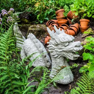 3 Piece Stone Cast Dragon Statue