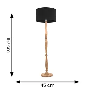 ValueLights Victoria Traditional Light Wood Candlestick Floor Lamp with Black Drum Shade