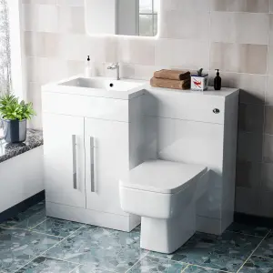 Nes Home 1100mm Left Hand Freestanding White Basin Vanity Unit with WC Unit & BTW Toilet