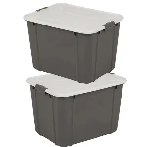 2 x 30 Litre Grey Organic Designed Strong Stackable Spacious Storage Containers With Clip Lock Lids