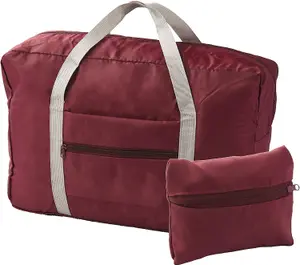 Foldable Travel Bag - Handy Red Berry Polyester Zip Up Duffel Weekend or Gym Bag - Measures 44cm x 28cm x 14cm