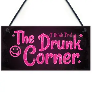 Red Ocean The Drunk Corner Shabby Chic Hanging Plaque Vodka Home Bar Pub Man Cave Garden Sign