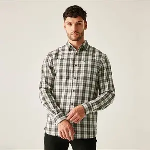 Regatta Mens Lance Long Sleeved Checked Shirt Dark Khaki Check