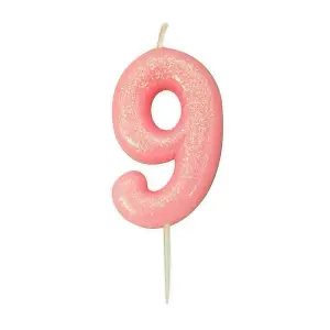 Anniversary House Glitter 9th Birthday Pick Candle Pink (One Size)