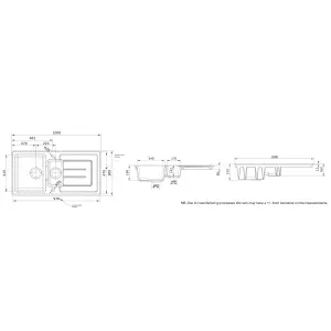 Rangemaster Austell White Ceramic 1.5 Bowl Sink 500mm x 1000mm