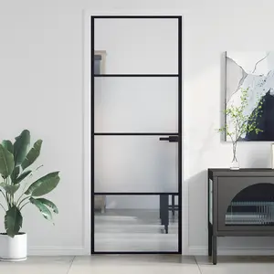 Berkfield Interior Door Slim Black 76x201.5 cm Tempered Glass and Aluminium