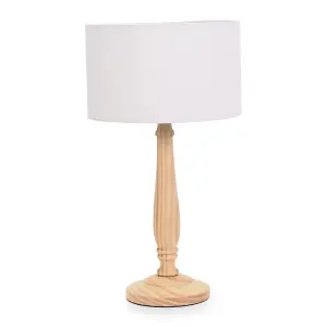 ValueLights Victoria Traditional Light Wood Candlestick Table Lamp with White Drum Shade