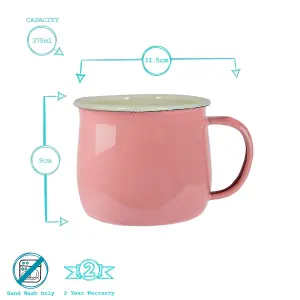 Argon Tableware - Coloured Enamel Belly Mugs - 375ml - Pack of 12 - Pink/White