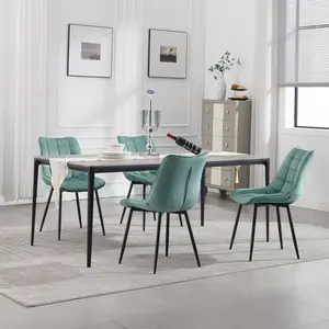 Set Of 4 Dining Room Chairs Kitchen Chair Cushioned Chair Design Chair With Backrests With Fabric Seat And Metal Frame Turquoise