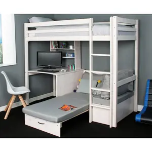 Luper European Single (90 x 200cm) High Sleeper Bunk Bed with Built-in-Desk Grey