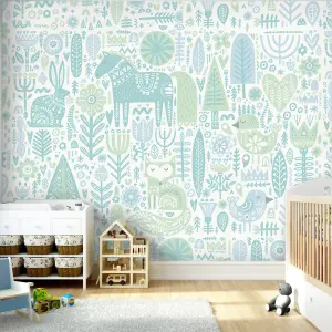 Origin Murals Scandi Forest Animals Blue Matt Smooth Paste the Wall 300cm wide x 240cm high