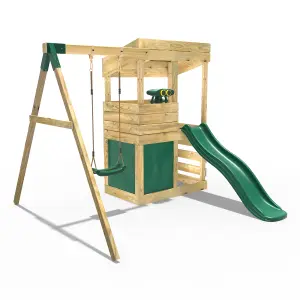 Rebo Wooden Lookout Tower Playhouse Climbing Frame with 6ft Slide & Swing - Yellowstone