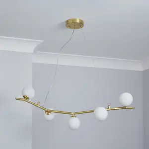 Inlight Fortuna pendant Satin Brass effect 5 Lamp LED Pendant ceiling light, (Dia)800mm