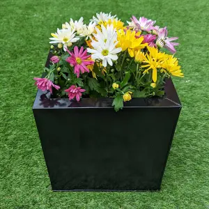 30cm Zinc Platinum Black Square Planter