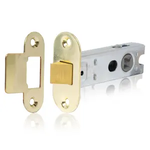 XFORT Polished Brass Radius Tubular Latch, A 75mm Polished Brass Radius Tubular Latch for Internal Wooden Doors.