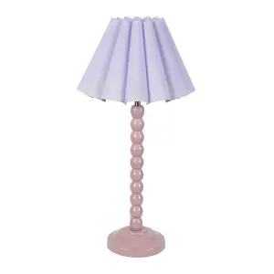 ValueLights Bobbins Painted Rose Table Lamp with Lilac Scallop Tapered Lamp Shade and LED Bulb