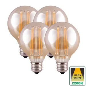 Harper Living 8 Watts G95 E27 LED Bulb Amber Globe Warm White Dimmable, Pack of 4