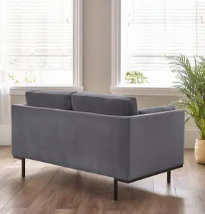 Furniturebox UK Evelyn 2-Seater Velvet Sofa in Grey On Wooden Frame