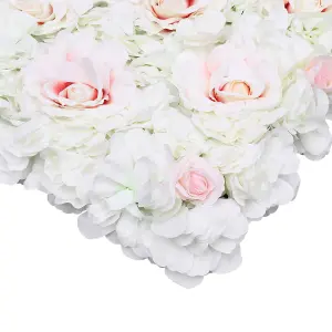 Artificial Flower Wall Backdrop Panel, 60cm x 40cm, White & Light Pink