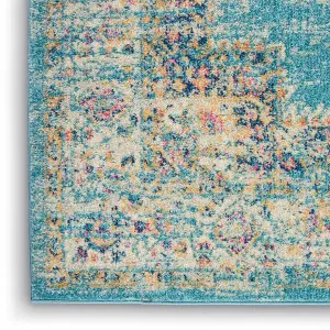 Light Blue Floral Luxurious Traditional Persian Dining Room Rug-201cm X 290cm