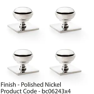 4 PACK - Classic Round Cabinet Door Knob & Matching Backplate Polished Nickel 38mm Handle