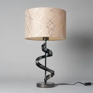 Litecraft Spiral Black Table Lamp with Mocha and Silver Shade