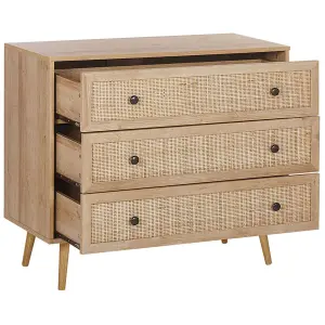 Rattan 3 Drawer Chest Light Wood PONCA