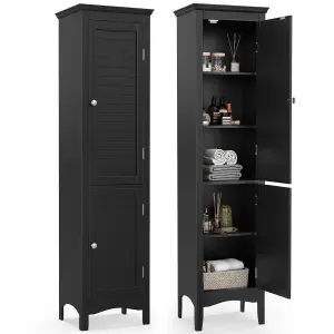 Costway 5-Tier Bathroom Tall Cabinet Slim Freestanding Storage Organizer Cupboard 2 Door