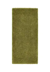 Olive Polyester Plain Handmade Modern Shaggy Easy to Clean Rug for Living Room, Bedroom and Dining Room-67cm X 200cm